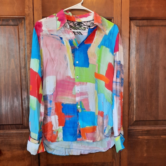 Robert Graham Tops - Robert Graham 100% Silk Abstract Paint Swatch Button Up Blouse Size Small